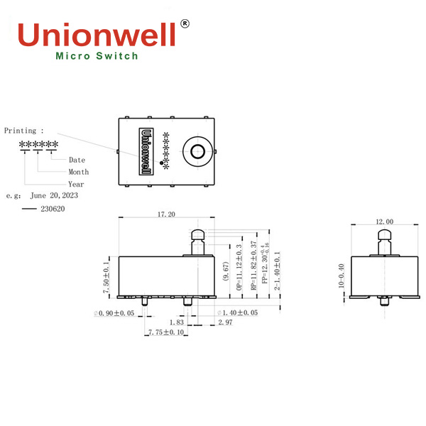 g307b three-circuit miniature micro switch drawing